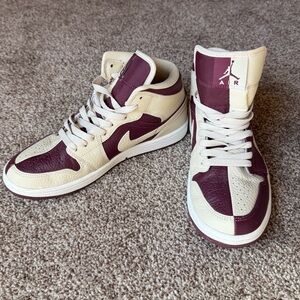Nike Jordan’s Maroon and Cream Mid Sneakers